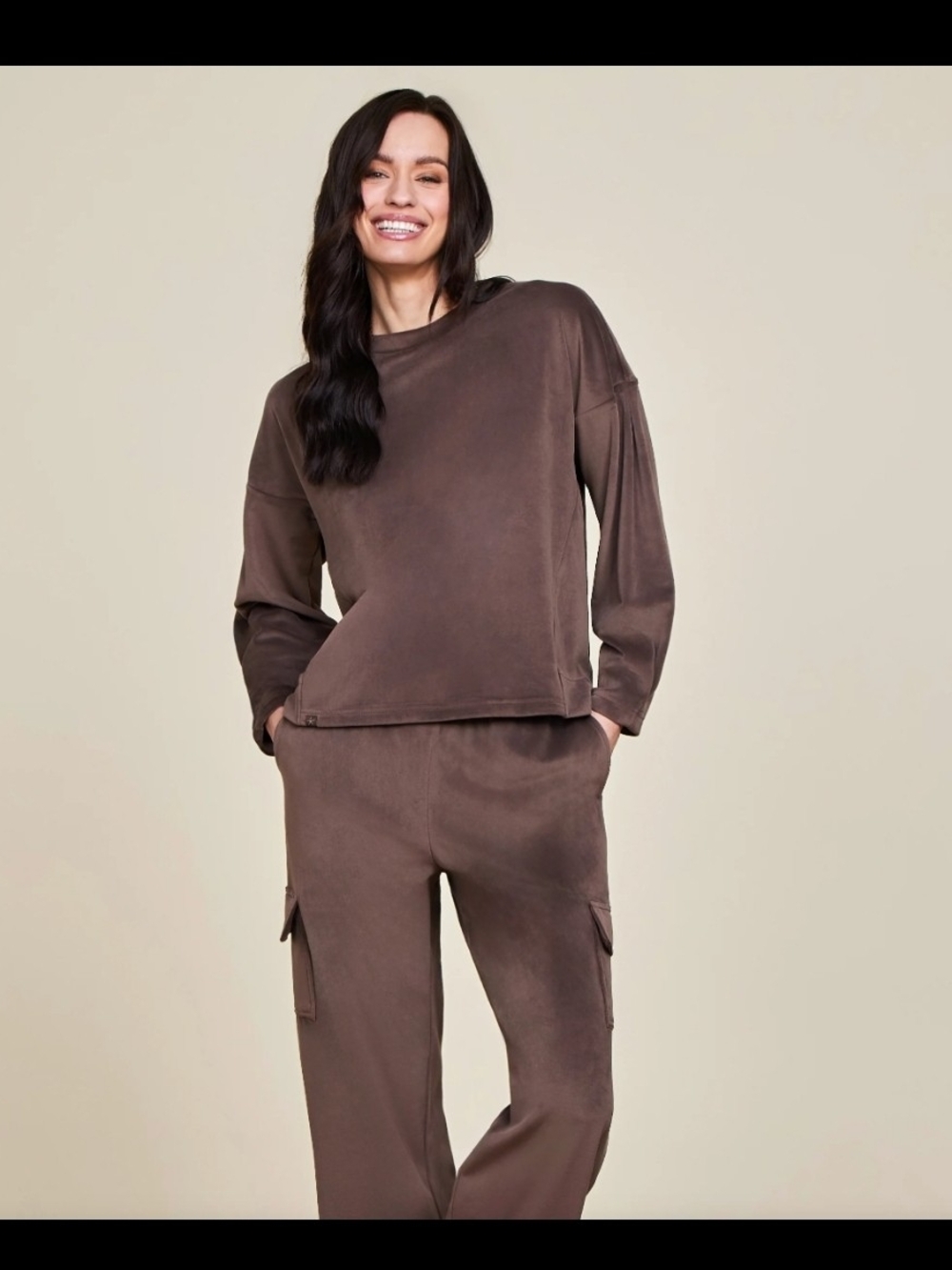 Barefoot Dreams LuxeChic Tucked Sweatshirt Java Brown Size Small